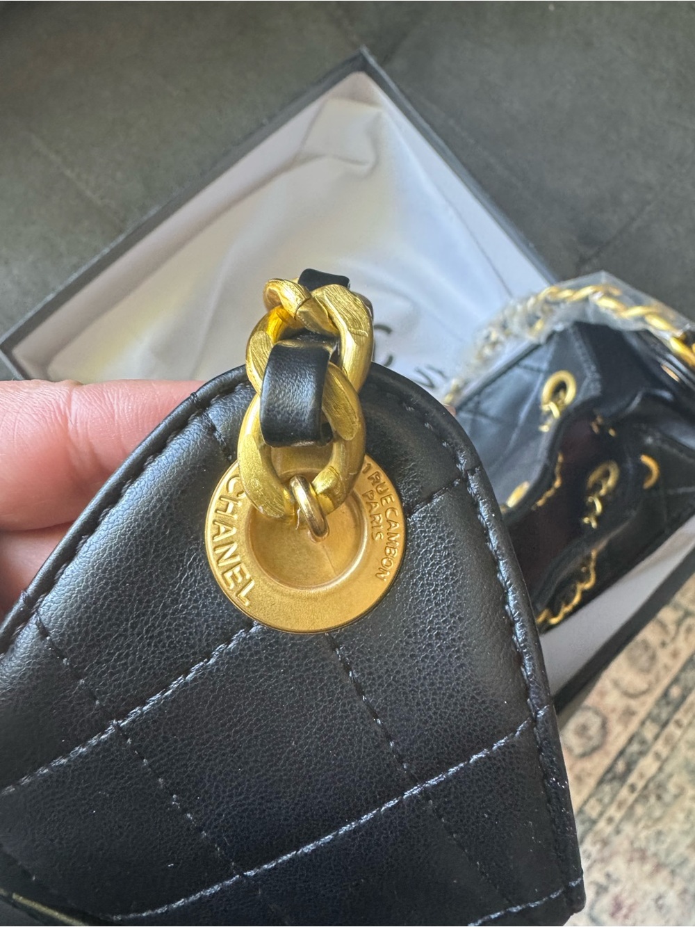 Black Quilted Drawstring Shoulder Bag with Gold Hardware 25CM💕💕 - Picture 5 of 7